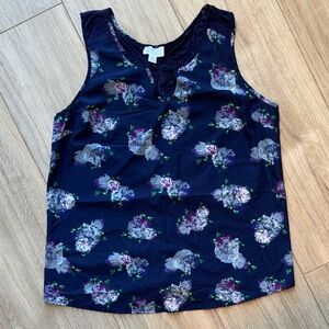 MARKET & SPRUCE Silky Flowy Floral Print Lace Back Decor Tank Top Blouse